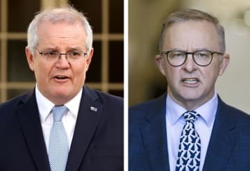 オーストラリアのモリソン首相、アルバニージー労働党党首（いずれもゲッティ＝共同）