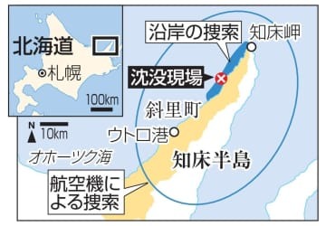 観光船沈没現場、捜索範囲