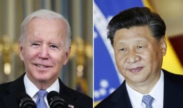 米国のバイデン大統領（左）と中国の習近平国家主席（AP＝共同）