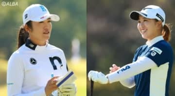 山下美夢有を追いかける稲見萌寧（左）と西郷真央　初日から飛ばしていきたい（撮影：福田文平)