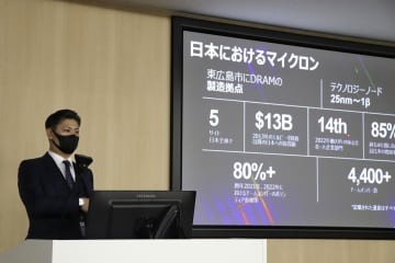 広島工場で最先端のDRAMの量産を開始するのを前に、マイクロンメモリジャパンが開いた報道陣向け説明会＝16日午前、広島県東広島市