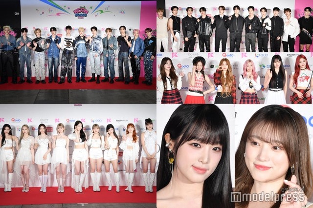 「KCON JAPAN 2023」レッドカーペットに登場した（左上から時計回りに）INI、THE BOYZ、STAYC、矢吹奈子、チェ・イェナ、NiziU（C）モデルプレス