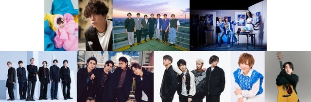 （上段左から）asmi、亀梨和也、Kis-My-Ft2、女王蜂（下段左から）SixTONES、DISH//、MY FIRST STORY、松本梨香、優里（C）TBS