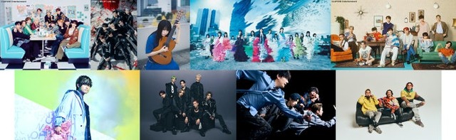 （上段左から）INI、ENHYPEN、Kyrie、櫻坂46、JO1（下段左から）Tani Yuuki、 BE:FIRST、flumpool、WANIMA（提供写真）