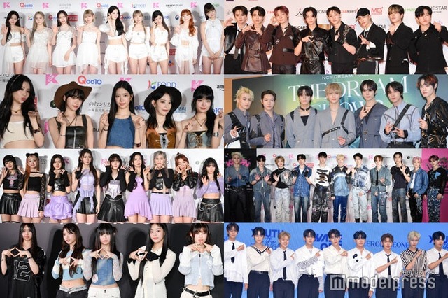 （左上から時計回りに）NiziU、Stray Kids、NCT DREAM、INI、ZEROBASEONE、NewJeans、Kep1er、LE SSERAFIM（C）モデルプレス