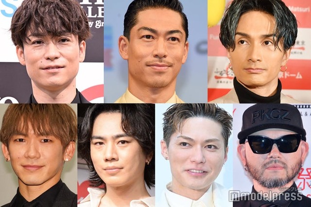 （上段左から）EXILE TETSUYA、EXILE AKIRA、橘ケンチ（下段左から）EXILE NAOTO、OMI、EXILE SHOKICHI、DJ DARUMA（C）モデルプレス