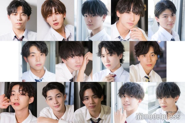 「男子高生ミスターコン2023」ファイナリスト（上段左から）石田廉さん、武田愁さん、田口凛太朗さん、植野花道さん、高橋拳大さん（中央左から）辻奏音さん、澤柳颯人さん、工藤花維さん、佐久間魁生さん（下段左から）池田大志さん、ケイト・アレックスさん、伊藤航さん、川端輝さん、大上拓真さん（C）モデルプレス