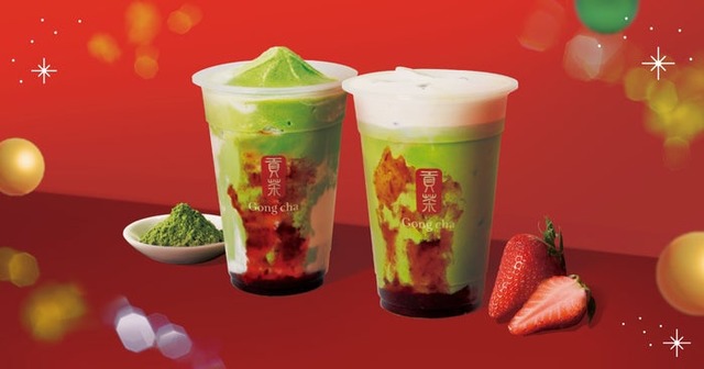 メリーストロベリー抹茶 ミルクティー／フローズンティー／画像提供：ゴンチャ ジャパン