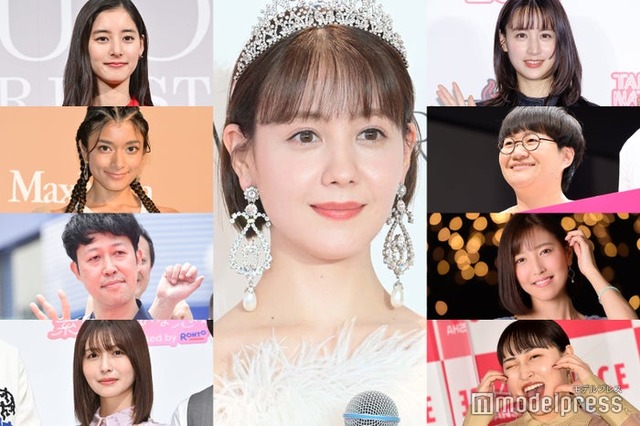 （左上から時計回りに）新木優子、トリンドル玲奈、山本美月、近藤春菜、小澤陽子アナウンサー、丸山礼、長濱ねる、小籔千豊、ローラ（C）モデルプレス