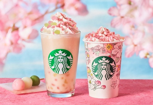 左から：花見だんご フラペチーノ、花見 さくら クリーム※画像はイメージ／提供画像