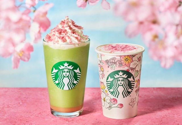 （左から）花見抹茶 クリーム フラペチーノ、花見 ブロンド ラテ※画像はイメージ／提供画像