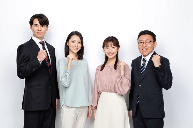 （左から）梶谷直史、宮本真綾、高崎春、上垣皓太朗フジテレビ新人アナウンサー（C）フジテレビ