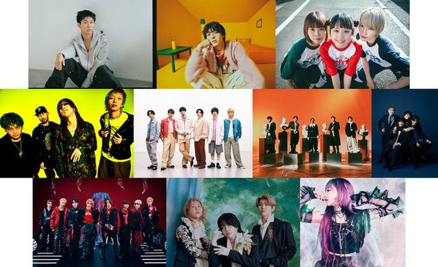 （上段左から）Ayumu Imazu、imase、サバシスター（中段左から）SUPER BEAVER、SixTONES 、Da-iCE、flumpool（下段左から）MAZZEL、Mrs. GREEN APPLE 、LiSA（提供写真）