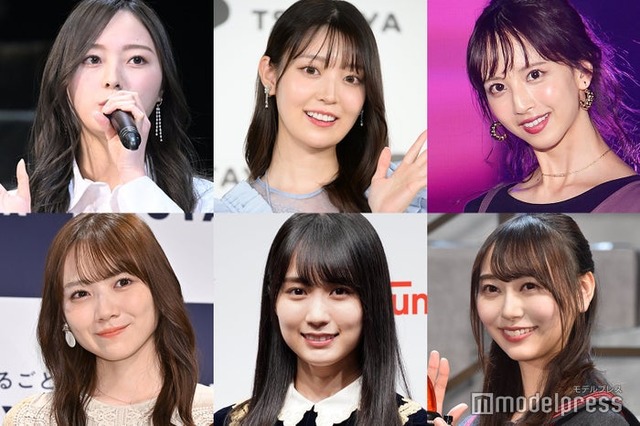 （上段左から）梅澤美波、阪口珠美、佐藤楓（下段左から）田村真佑、賀喜遥香、弓木奈於（C）モデルプレス