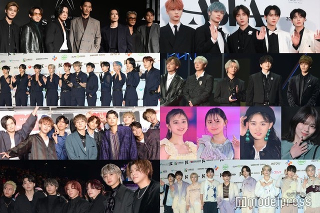 （左上から時計回りに）三代目 J SOUL BROTHERS 、TOMORROW X TOGETHER、 Da-iCE、乃木坂46、櫻坂46、&TEAM、BE:FIRST、超特急、JO1（C）モデルプレス