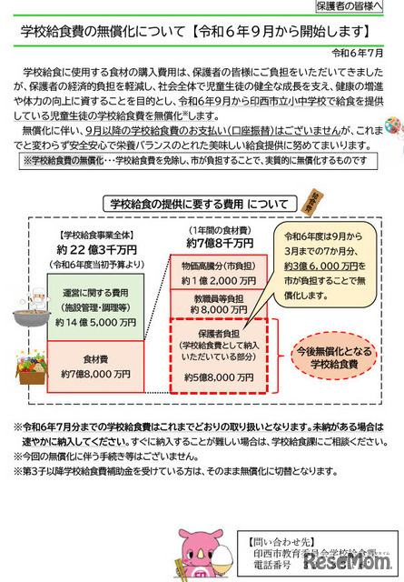 印西市「学校給食費の無償化について」