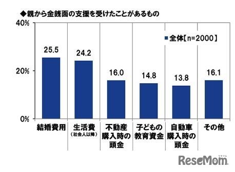 親から金銭的支援を受けた経験があるもの