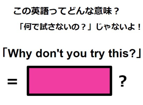 この英語ってどんな意味？「Why don’t you try this?」