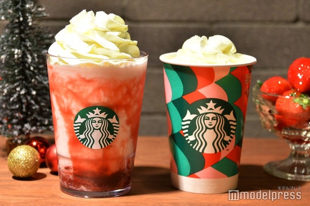 （左から）メリーベリー ストロベリー フラペチーノ、メリーベリー ストロベリー ミルク（C）モデルプレス