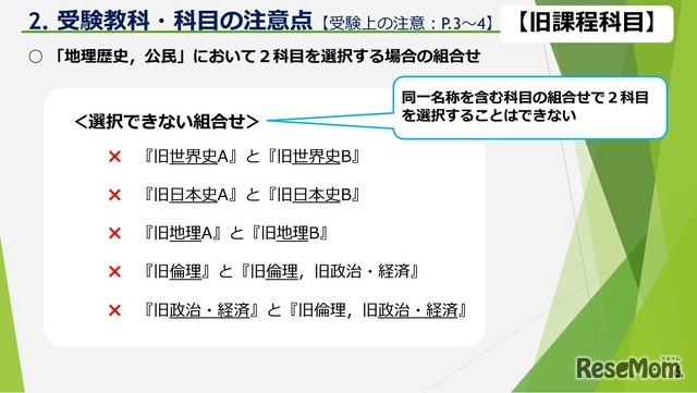 受験教科・科目の注意点