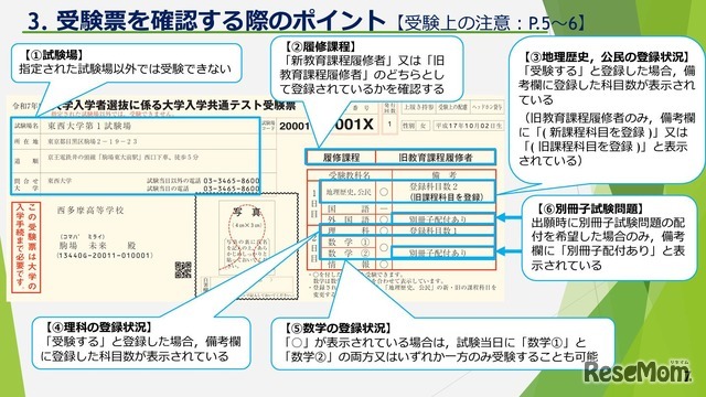 受験票を確認する際のポイント