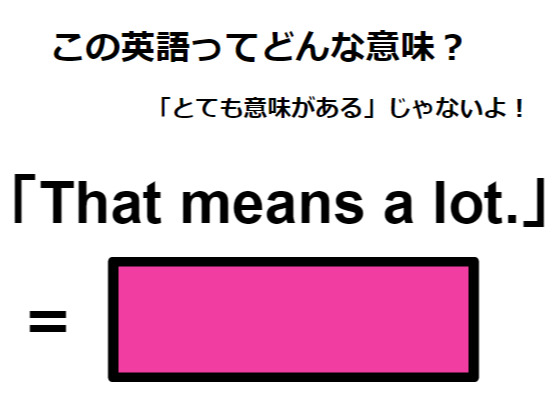 この英語ってどんな意味？「That means a lot. 」