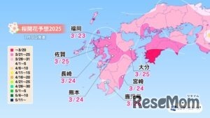 各エリアの桜開花予想・九州