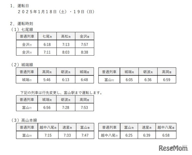 大学入学共通テスト、臨時列車