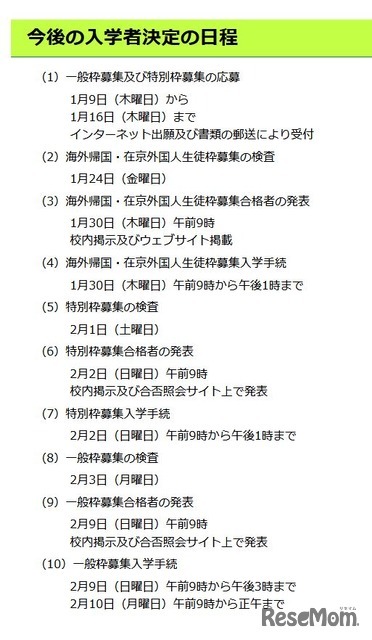 今後の入学者決定の日程