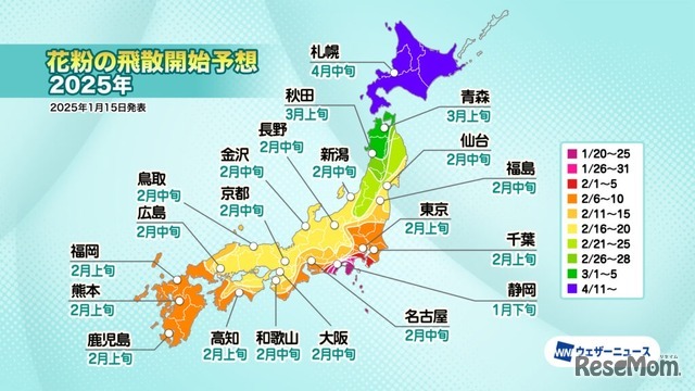 花粉の飛散開始予想