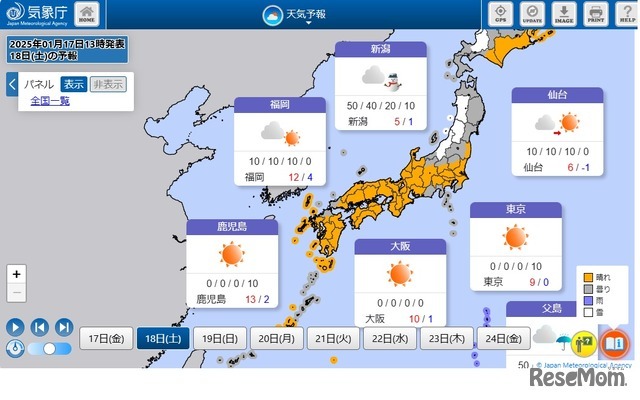 2025年1月18日の天気予報