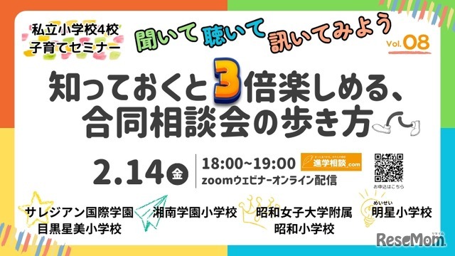 第8回私立小学校4校合同子育てセミナー聞いて、聴いて、訊いてみよう！「知っておくと3倍楽しめる、合同相談会の歩き方」