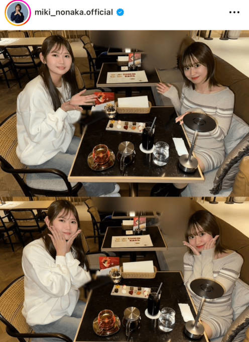 モー娘。野中美希、岡村ほまれとのカフェSHOTに反響「二人とも可愛い」「ちぇるほま優勝」