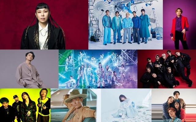 （上段左から）AI、Aぇ! group、.ENDRECHERI. （堂本剛）（中央左から）KREVA、櫻坂46、THE JET BOY BANGERZ（下段左から）SUPER BEAVER、平井大、『ユイカ』、緑黄色社会（提供写真）