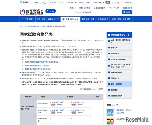 国家試験合格発表（2025. 3.14時点）