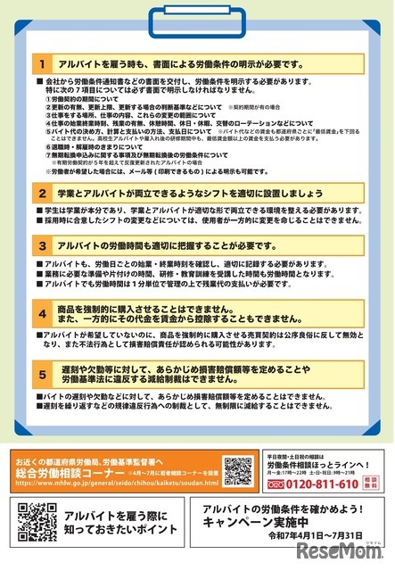 事業主、アルバイトの労働条件