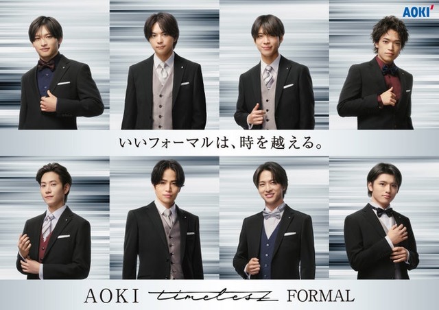 timelesz（左から時計回りに）猪俣周杜、佐藤勝利、松島聡、原嘉孝、篠塚大輝、寺西拓人、菊池風磨、橋本将生／新TVCM 「新メンバー合流」篇より