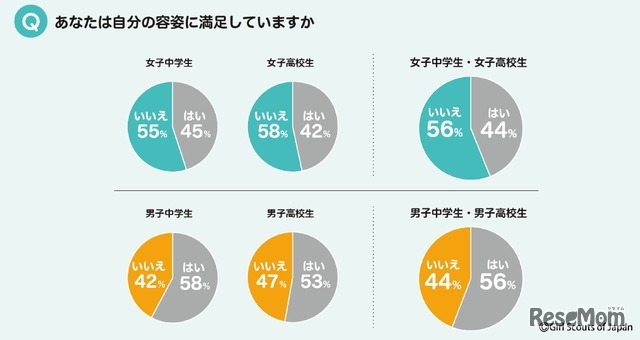 自分の容姿に満足しているか　(c) Girl Scouts of Japan