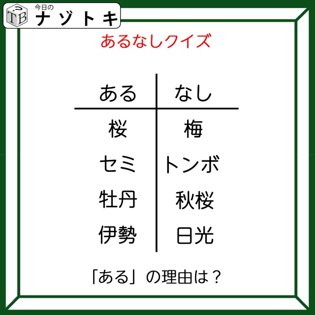 あるなしクイズです！「桜にあって梅にない！」答えは美味しいアレ！【難易度LV２.・甘口】