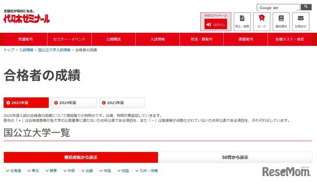 合格者の成績 国公立大学一覧