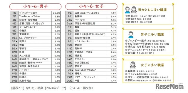 なりたい職業【2024年データ】（小4～6・男女別）