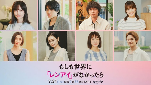 （上段左から）島崎遥香、ISSEI、渋谷謙人、福田沙紀（下段左から）山谷花純、片山萌美、花田優里音、中山優馬（C）『もしも世界に「レンアイ」がなかったら』製作委員会