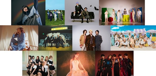 （上段左から）あいみょん、aoen、King ＆ Prince、GENERATIONS（中段左から）JUJU、Da-iCE、Number_i、乃木坂46（下段左から）ME:I、LiSA、ONE N’ ONLY（提供写真）