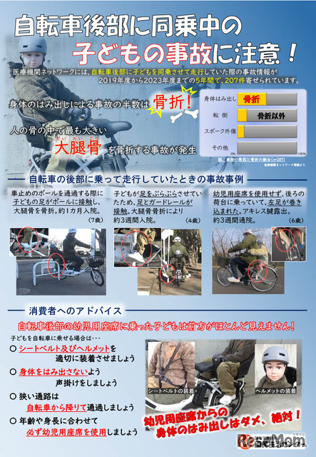 自転車後部に同乗中の子供の事故に注意