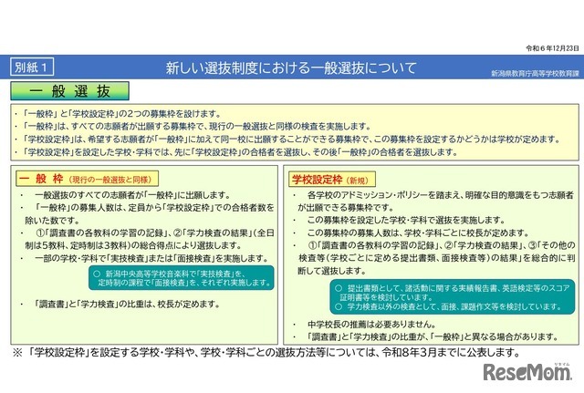 新しい選抜制度における一般選抜について