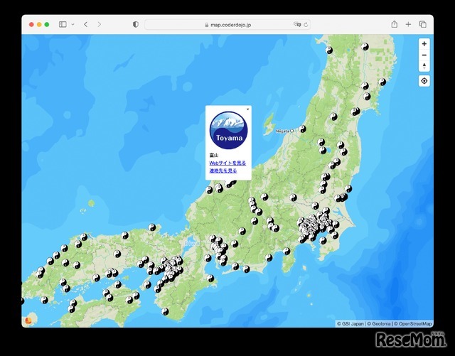 日本含む世界中の CoderDojo を地図から探せるアプリ「DojoMap」の画面