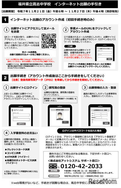 福井県立高志中学校インターネット出願の手引き