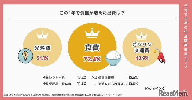 この1年で負担が増えた出費