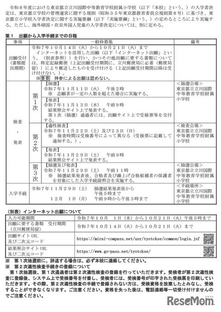 募集案内、出願願から入学手続までの日程など