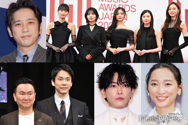 （上段左から時計回り）二宮和也、乃木坂46、杏、佐藤健、かまいたち（C）モデルプレス